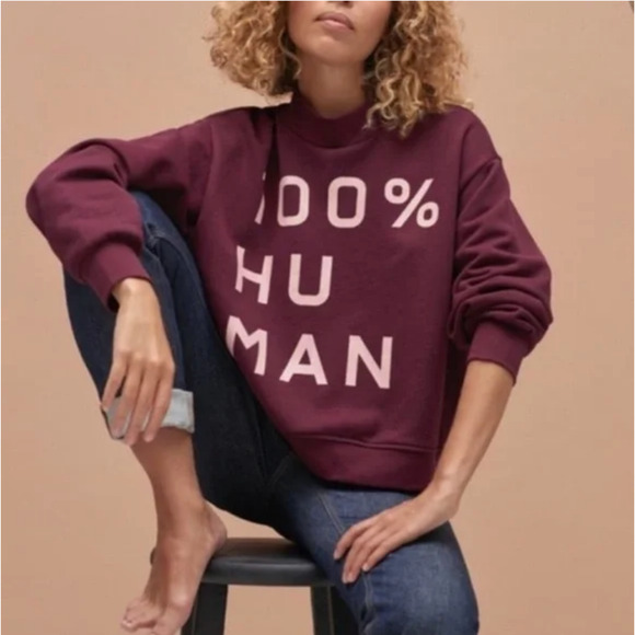EVERLANE Typography Sweatshirt Womens Sz M Burgundy 100% Human Pullover Cotton - Picture 3 of 8